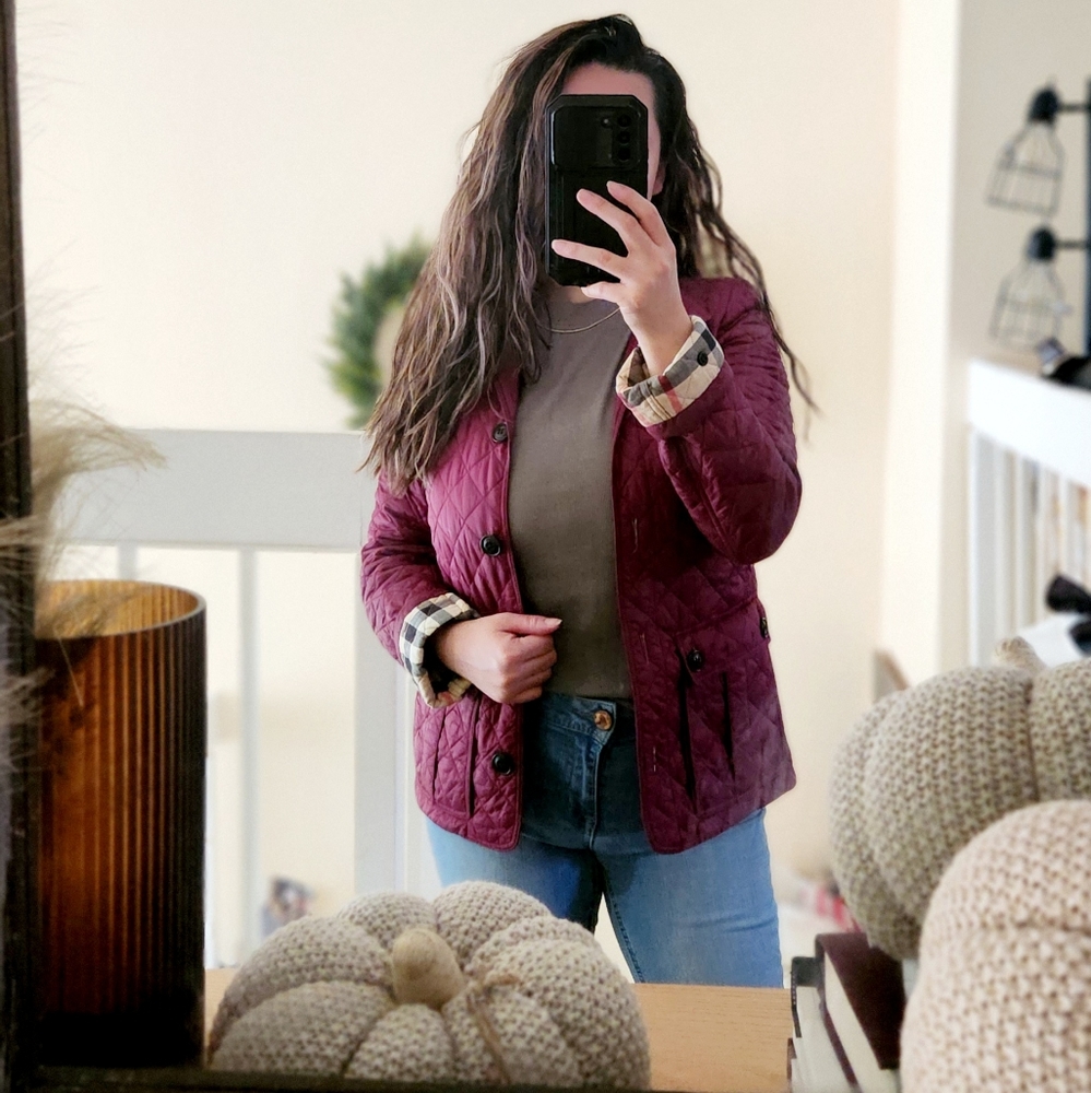 AUTHENTIC BURBERRY KIDS BURGUNDY PLAID JACKET SIZE 14 Y